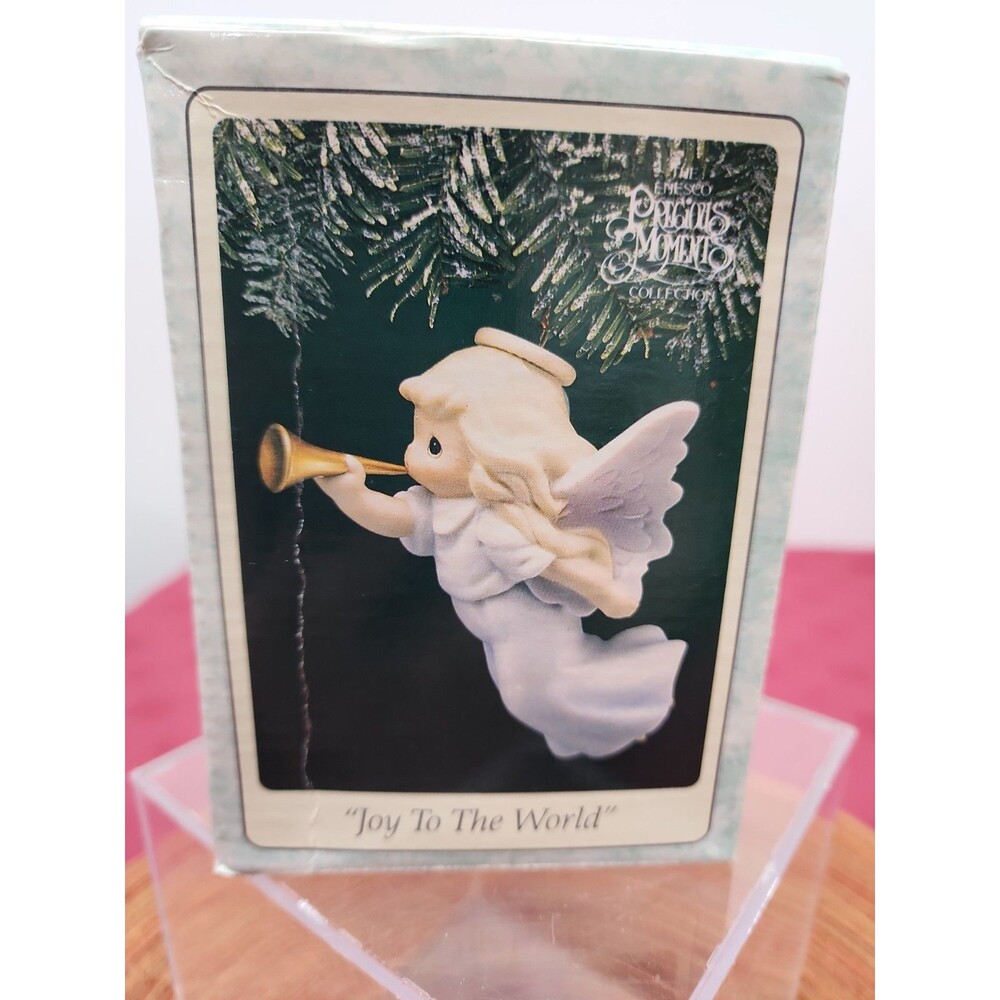 VTG Precious Moments 1995 "Joy To The World" Ornament Angel Blowing Bugle In Box